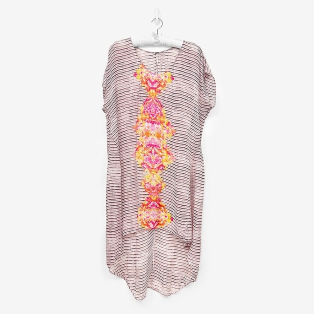 Free‎ People Sunrise Dress Size L Striped Beach Cover Up High Low Oversized Boho
